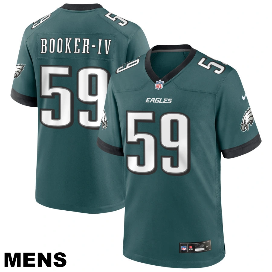 Men's Philadelphia Eagles #59 Thomas Booker IV Midnight Green Game Jersey